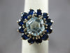 ESTATE 5.40CT AAA SAPPHIRE & AQUAMARINE 14KT WHITE GOLD FLOWER HEXAGON FUN RING