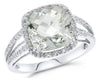 LARGE 4.08CT DIAMOND & AAA GREEN AMETHYST 14KT WHITE GOLD CUSHION & ROUND RING