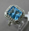 ESTATE LARGE 3.20CT DIAMOND & AAA BLUE TOPAZ 14KT WHITE GOLD 3D EMERALD CUT RING