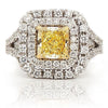 GIA LARGE 2.12CT WHITE & FANCY YELLOW DIAMOND 18KT TWO TONE GOLD ENGAGEMENT RING