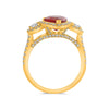 LARGE GIA 2.61CT DIAMOND & AAA RUBY 14KT YELLOW GOLD 3D PEAR SHAPE 3 STONE RING