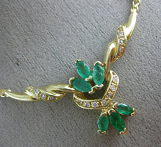 ANTIQUE 1.40CT DIAMOND COLOMBIAN EMERALD 14KT GOLD FILIGREE NECKLACE 19.5" 21154