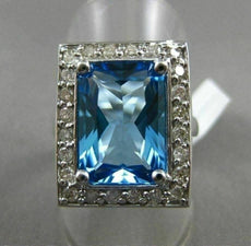 ESTATE EXTRA LARGE 8.17CT DIAMOND & BLUE TOPAZ 14KT WHITE GOLD EMERALD CUT RING