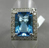 ESTATE EXTRA LARGE 8.17CT DIAMOND & BLUE TOPAZ 14KT WHITE GOLD EMERALD CUT RING