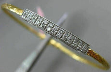 ESTATE .15CT DIAMOND 14KT TWO TONE GOLD ELONGATED PAVE FLEXIBLE BANGLE BRACELET