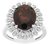 ESTATE LARGE 5.83CT DIAMOND & AAA GARNET 14K WHITE GOLD OVAL & ROUND FLOWER RING