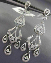 LONG .83CT DIAMOND 18K WHITE GOLD 3D OPEN FILIGREE TEAR DROP CHANDELIER EARRINGS