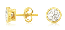 ESTATE 1.0CT DIAMOND 14K YELLOW GOLD CLASSIC ROUND BEZEL SOLITAIRE STUD EARRINGS
