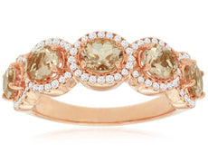 1.73CT DIAMOND & AAA MORGANITE 14KT ROSE GOLD OVAL 5 STONE HALO ANNIVERSARY RING