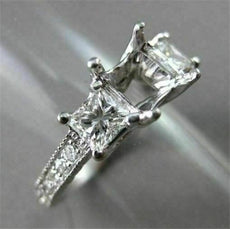 ESTATE 1.08CT DIAMOND 14KT W SEMI MOUNT FILIGTEE 3 STONE ENGAGEMENT RING #1399