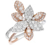 ESTATE LARGE .90CT DIAMOND 14KT WHITE & ROSE GOLD 3D MULTI LEAF FLOWER LOVE RING