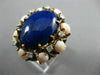 ESTATE LARGE .25CT DIAMOND AAA CORAL & LAPIS 14K YELLOW GOLD 3D OVAL FLOWER RING