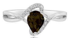 .69CT DIAMOND & AAA SMOKY QUARTZ 14KT WHITE GOLD 3D PEAR SHAPE & ROUND LOVE RING