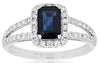 1.5CT DIAMOND & AAA SAPPHIRE 14KT WHITE GOLD EMERALD CUT & ROUND ENGAGEMENT RING