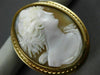 ANTIQUE LARGE 14K YELLOW GOLD ITALIAN LADY SHELL CAMEO PIN BROOCH PENDANT #19940
