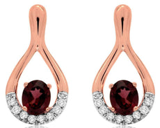 ESTATE 0.96CT DIAMOND & AAA RHODOLITE 14KT ROSE GOLD TEAR DROP HANGING EARRINGS