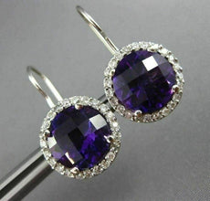 ESTATE LARGE 6.17CT DIAMOND & AMETHYST 14KT WHITE GOLD FILIGREE HANGING EARRINGS