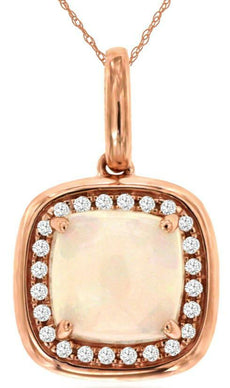 .98CT DIAMOND & AAA OPAL 14KT ROSE GOLD CUSHION & ROUND SQUARE FLOATING PENDANT