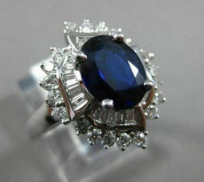 ESTATE LARGE 2.82CT DIAMOND & AAA SAPPHIRE 18K WHITE GOLD FLOWER ENGAGEMENT RING