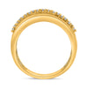 WIDE .23CT DIAMOND 14K YELLOW GOLD 3D ROUND MATTE AND SHINY DOUBLE WAVE FUN RING