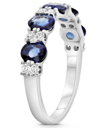 1.70CT DIAMOND & AAA SAPPHIRE 14KT WHITE GOLD 3D OVAL & ROUND ANNIVERSARY RING