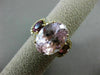 LARGE 14.42CT DIAMOND KUNZITE & GARNET 14KT YELLOW GOLD 3 STONE OVAL HALO RING