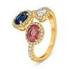 LARGE 2.99CT DIAMOND & AAA PINK & BLUE SAPPHIRE 18KT YELLOW GOLD OVAL LOVE RING