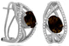 2.64CT DIAMOND & AAA SMOKY QUARTZ 14KT WHITE GOLD OVAL & ROUND HANGING EARRINGS