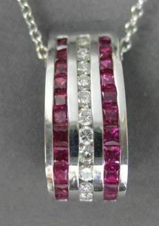 ESTATE LARGE 1.57CTW DIAMONDS & AAA RUBY 14KT WHITE GOLD SLIDE PENDANT & CHAIN