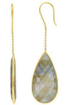 EXTRA LARGE 36.22CT AAA SLICED SAPPHIRE 18KT YELLOW GOLD 3D TEAR DROP EARRINGS