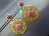 LARGE 1.1CT DIAMOND & PINK AGATE 18K ROSE & YELLOW GOLD OCTAGON HANGING EARRINGS