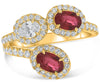 LARGE 1.89CT DIAMOND & AAA RUBY 18KT YELLOW GOLD OVAL MULTI FLOWER HALO FUN RING
