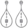 1.36CT DIAMOND 14KT WHITE GOLD 3D BAGUETTE CLUSTER TEAR DROP HANGING EARRINGS
