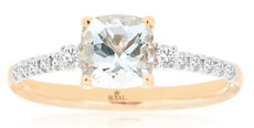 .99CT DIAMOND & AAA AQUAMARINE 14KT ROSE GOLD 3D CUSHION & ROUND ENGAGEMENT RING