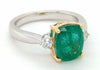 3.08CT DIAMOND & AAA EMERALD 18KT 2 TONE GOLD 3D CUSHION 3 STONE ENGAGEMENT RING