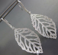 ESTATE EXTRA LARGE 3.05CT DIAMOND 18KT WHITE GOLD 3D LEAF HANGING EARRINGS