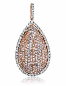 1.21CT WHITE & PINK DIAMOND 18KT WHITE ROSE GOLD PAVE TEAR DROP FLOATING PENDANT