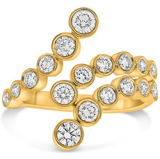 WIDE .90CT DIAMOND 14KT YELLOW GOLD 3D ROUND BEZEL 3 ROW CRISS CROSS LOVE RING