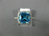 ESTATE 2.90CT DIAMOND & AAA BLUE TOPAZ 14KT WHITE GOLD CUSHION SQUARE HALO RING