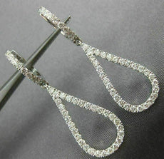 ESTATE .90CT DIAMOND 18KT WHITE GOLD 3D CLASSIC OPEN TEAR DROP HANGING EARRINGS