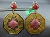 LARGE 1.1CT DIAMOND & PINK AGATE 18K ROSE & YELLOW GOLD OCTAGON HANGING EARRINGS