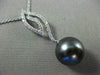 ESTATE .18CT DIAMOND 14KT WHITE GOLD 3D AAA TAHITIAN PEARL LEAF FLOATING PENDANT
