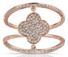 ESTATE WIDE .31CT DIAMOND 14KT ROSE GOLD 3D 4 LEAF CLOVER FLOWER DOUBLE FUN RING
