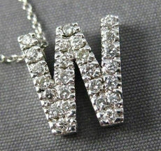 .38CT ROUND DIAMOND 14KT WHITE GOLD CLASSIC "W" INITIAL FLOATING PENDANT #18317