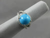 ESTATE WIDE 1.11CT DIAMOND & AAA TURQUOISE 14KT WHITE GOLD HALO FUN RING #18927