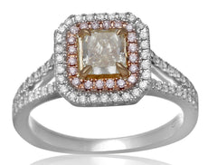 LARGE 1.23CT MULTI COLOR DIAMOND 18K TRI COLOR GOLD CUSHION & ROUND OCTAGON RING