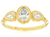.60CT DIAMOND 14K YELLOW GOLD 3D OVAL & PEAR SHAPE 3 STONE BEZEL ENGAGEMENT RING