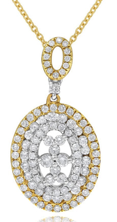 1.0CT DIAMOND 18K 2 TONE GOLD 3D CLASSIC FLORAL DOUBLE OVAL FUN FLOATING PENDANT
