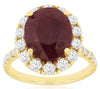 LARGE 7.0CT DIAMOND & AAA RUBY 14K YELLOW GOLD OVAL & ROUND HALO ENGAGEMENT RING