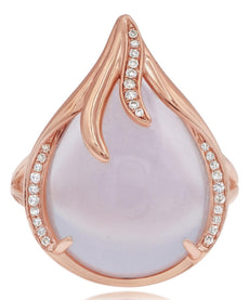 10.15CT DIAMOND & AAA ROSE QUARTZ 14KT ROSE GOLD TEAR DROP DOUBLE LEAF FUN RING